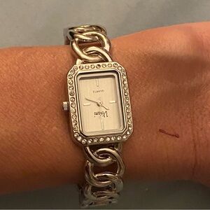 Vivani Womens 8” Silver Chain Cuff Watch Rectangle Face Needs Battery Untested